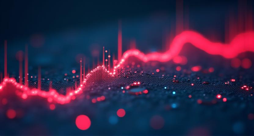Data visualization screen showing glowing neon graph with AI detection markers